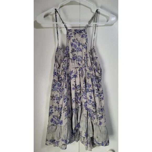 DECREE Women's SZ M Racerback Flowy Tank Ruffle Floral Boho Festival Fairy Gray - Picture 3 of 9